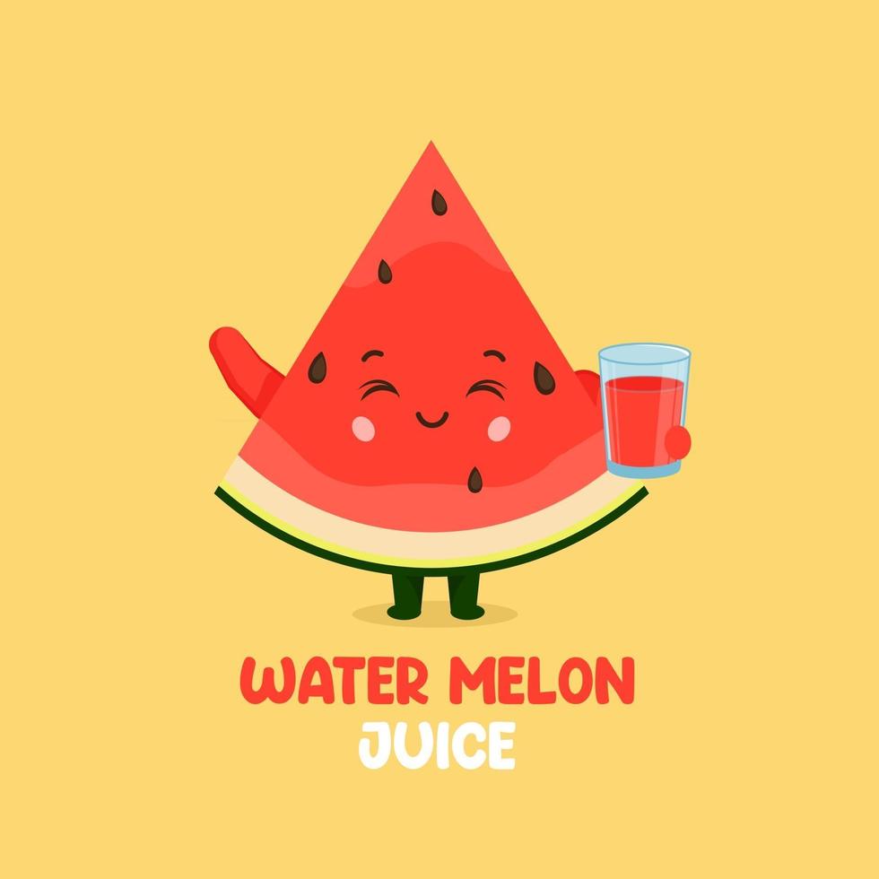 lindo personaje de jugo de sandía sonriente vector