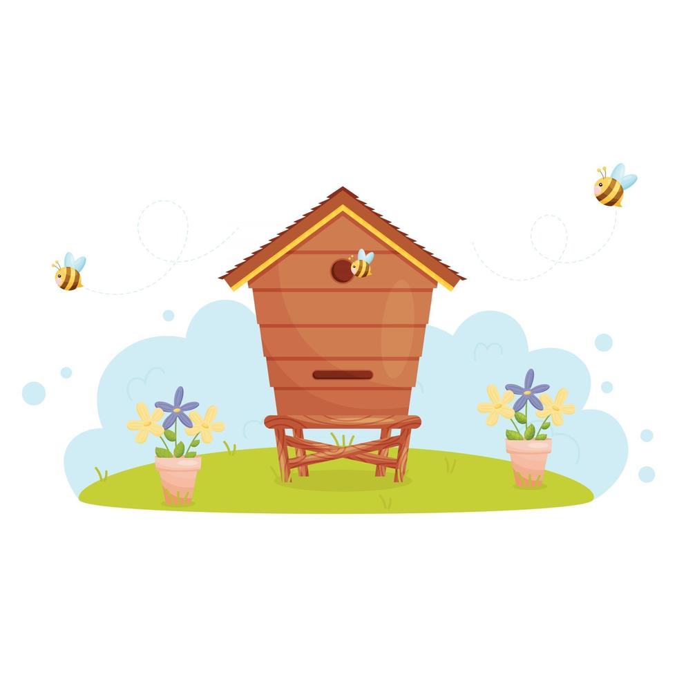 Cartoon wooden beehive vector