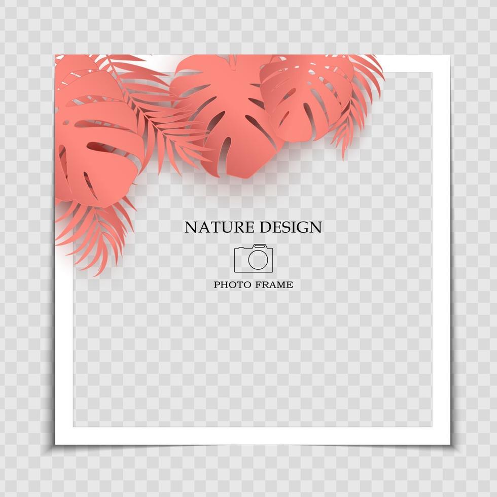 Natural Background Photo Frame Template with Monstera Palm leaves for post in Social Network vector