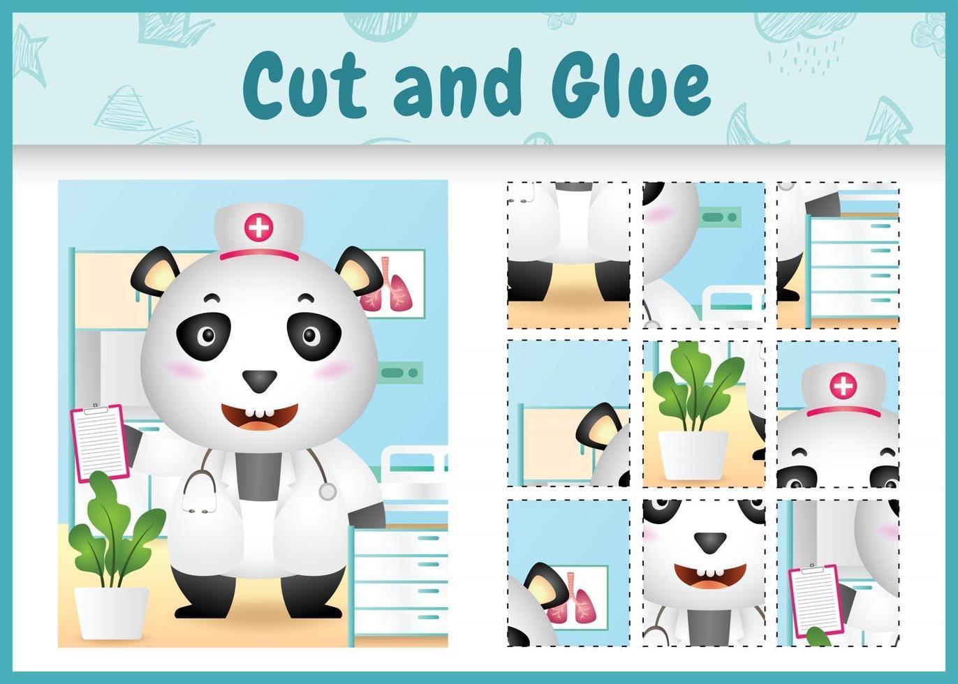 Children board game cut and glue with a cute panda using costume nurses vector