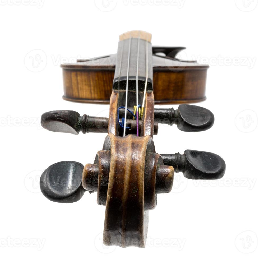 Old dark brown antique Violin isolated on white photo