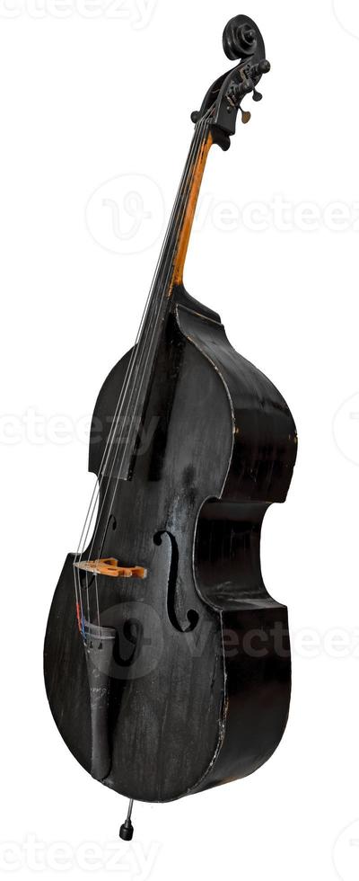 Old standing black double bass isolated on white photo