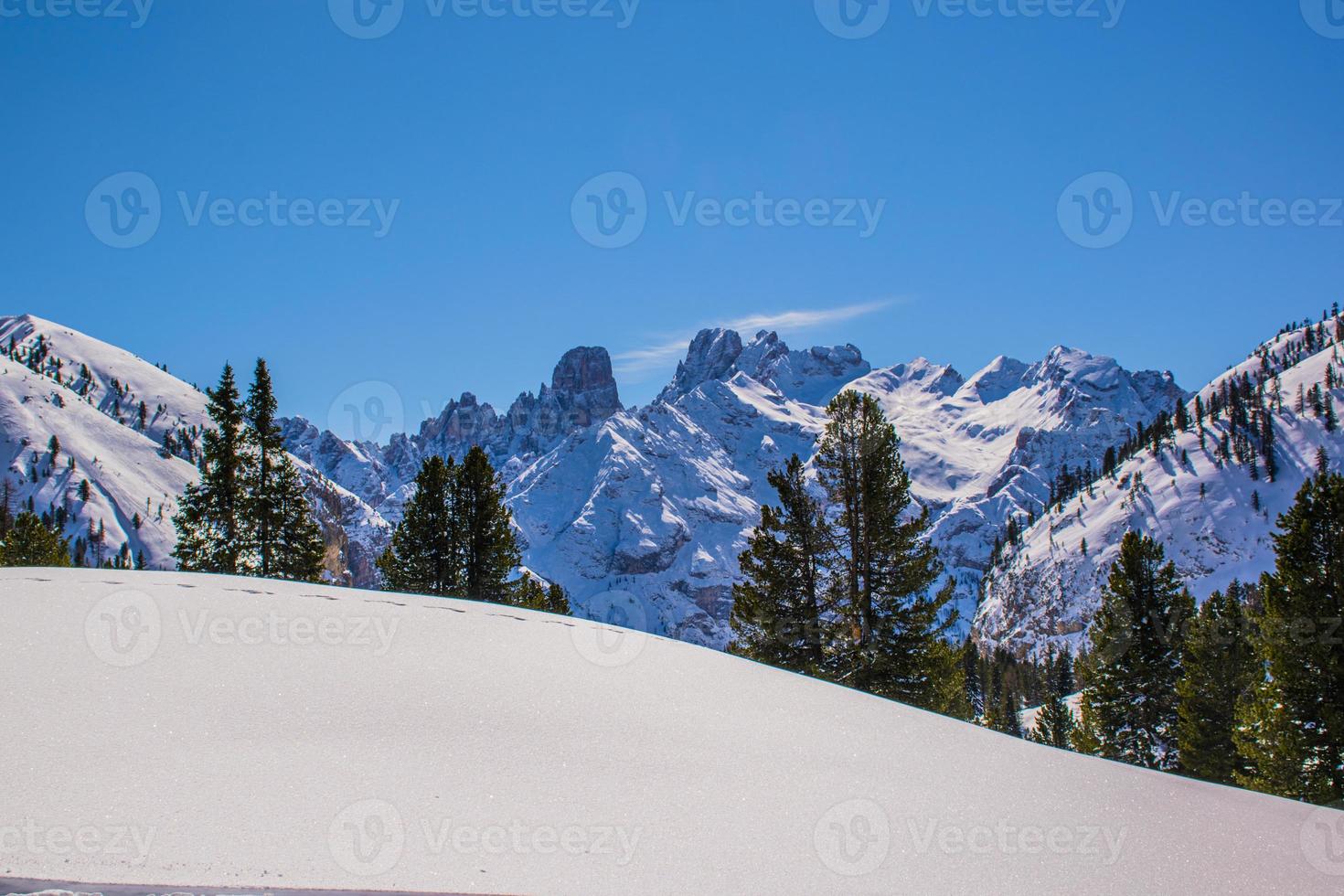 Dolomite peaks with snow photo