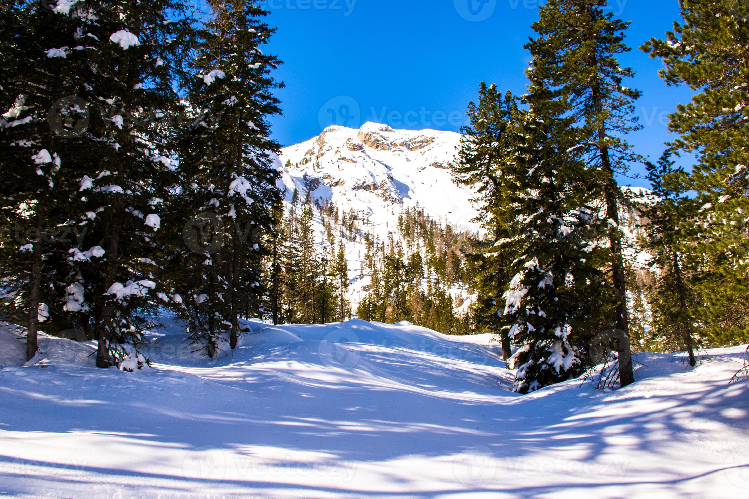 picos de dolomita cubiertos de nieve foto