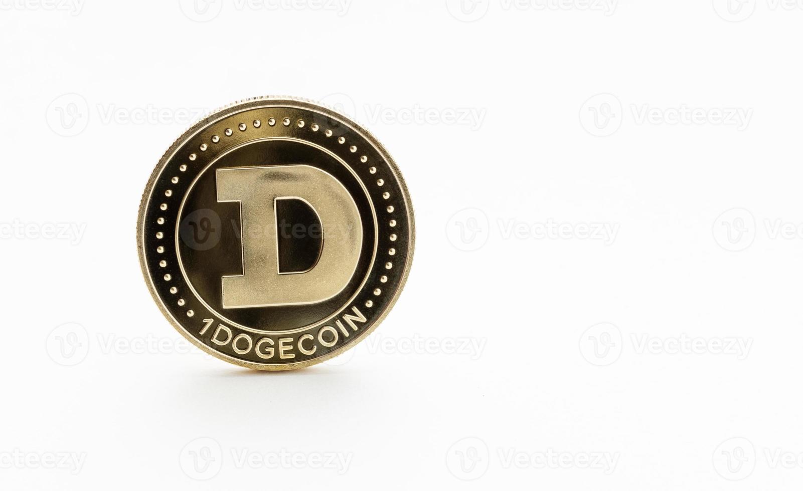 Dogecoin coin isolated on white background Copy space photo
