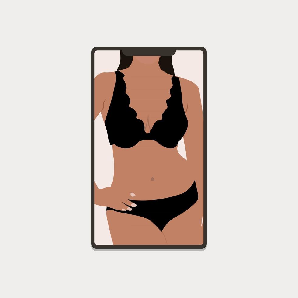 Female model in underwear on smartphone screen vector
