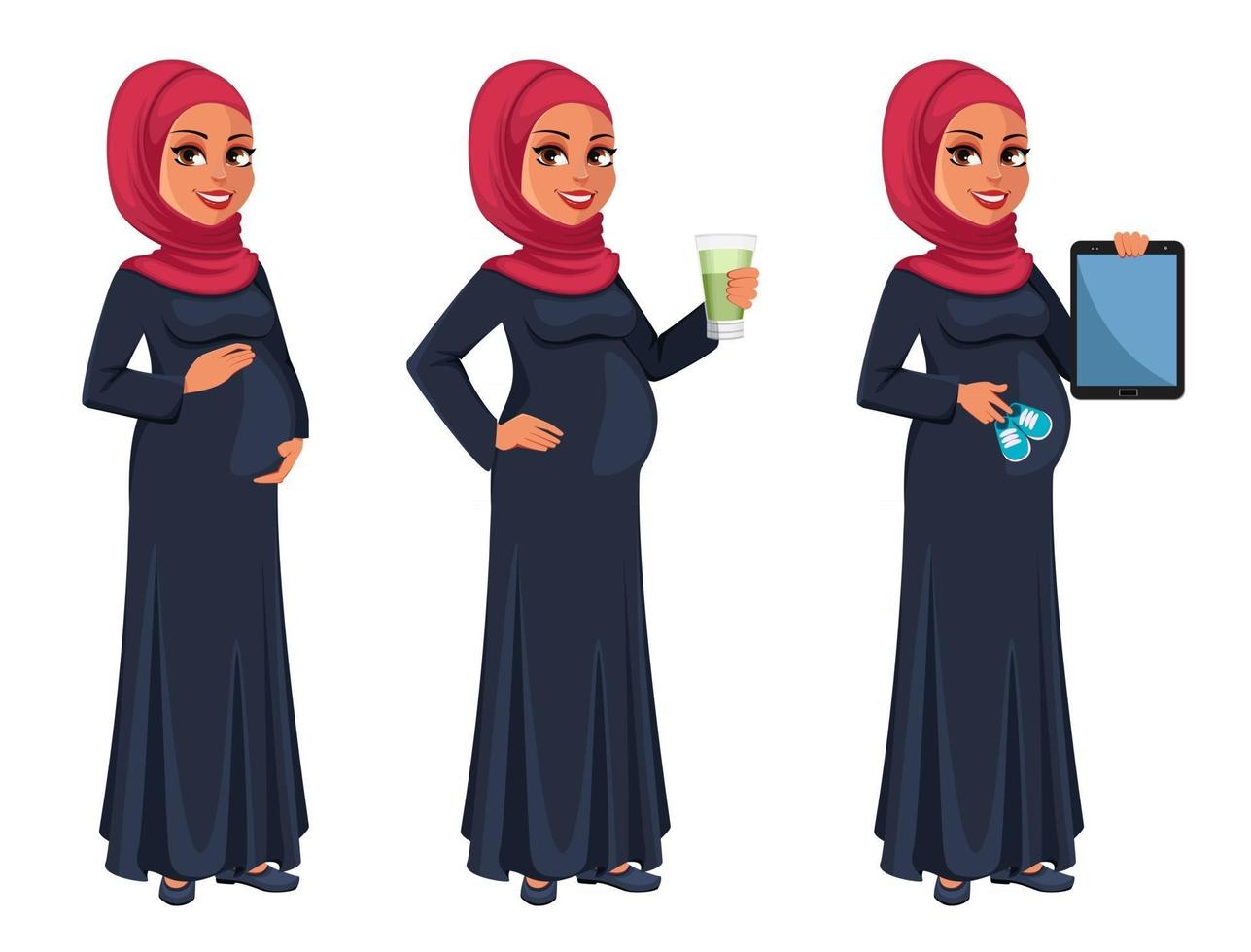 hermosa mujer musulmana embarazada en hijab vector