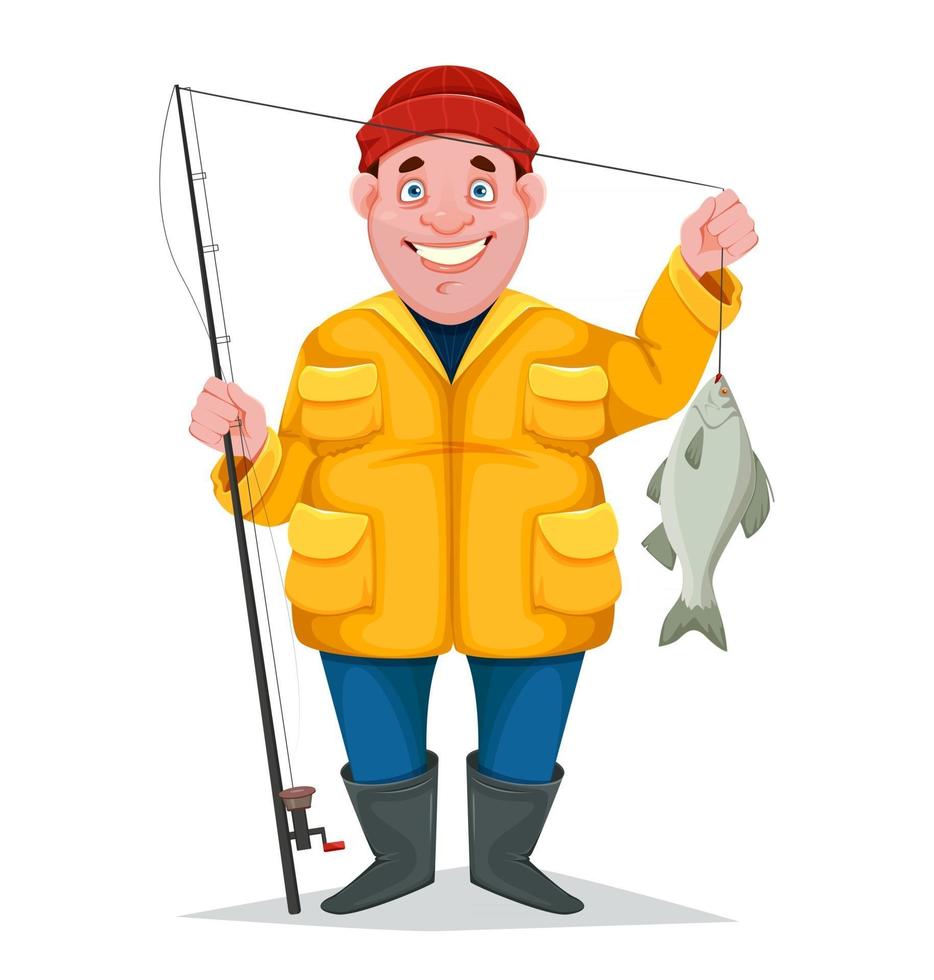 Fisherman funny cartoon character vector
