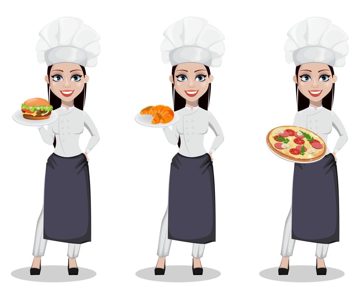 Beautiful baker woman in professional uniform vector