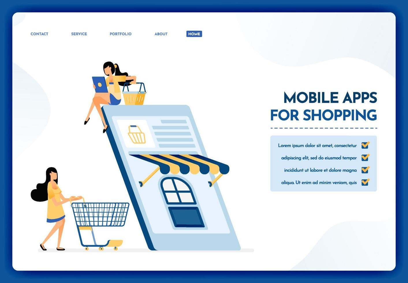 Landing page illustration of mobile apps for shopping vector