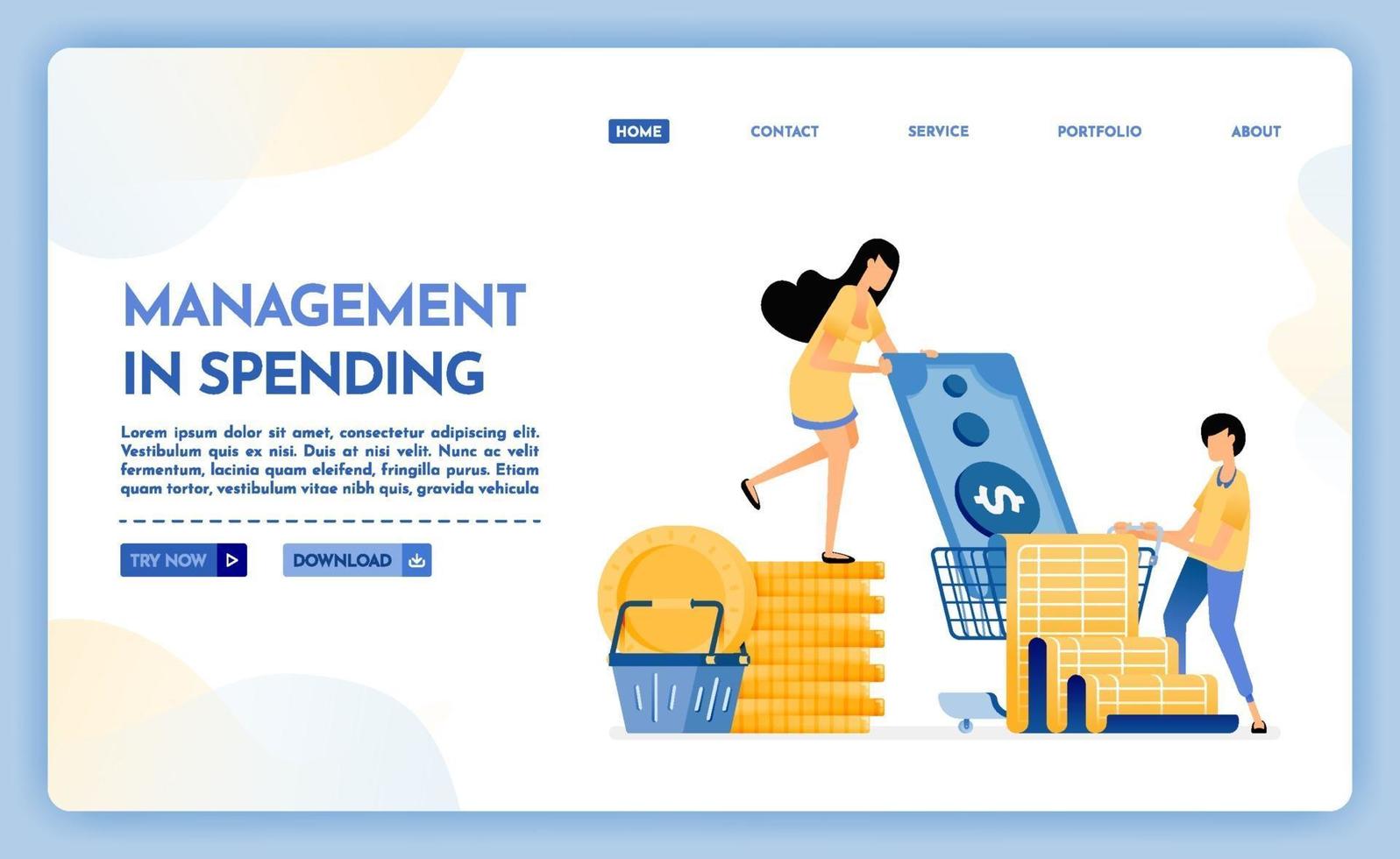 Landing page illustration of management of spending vector