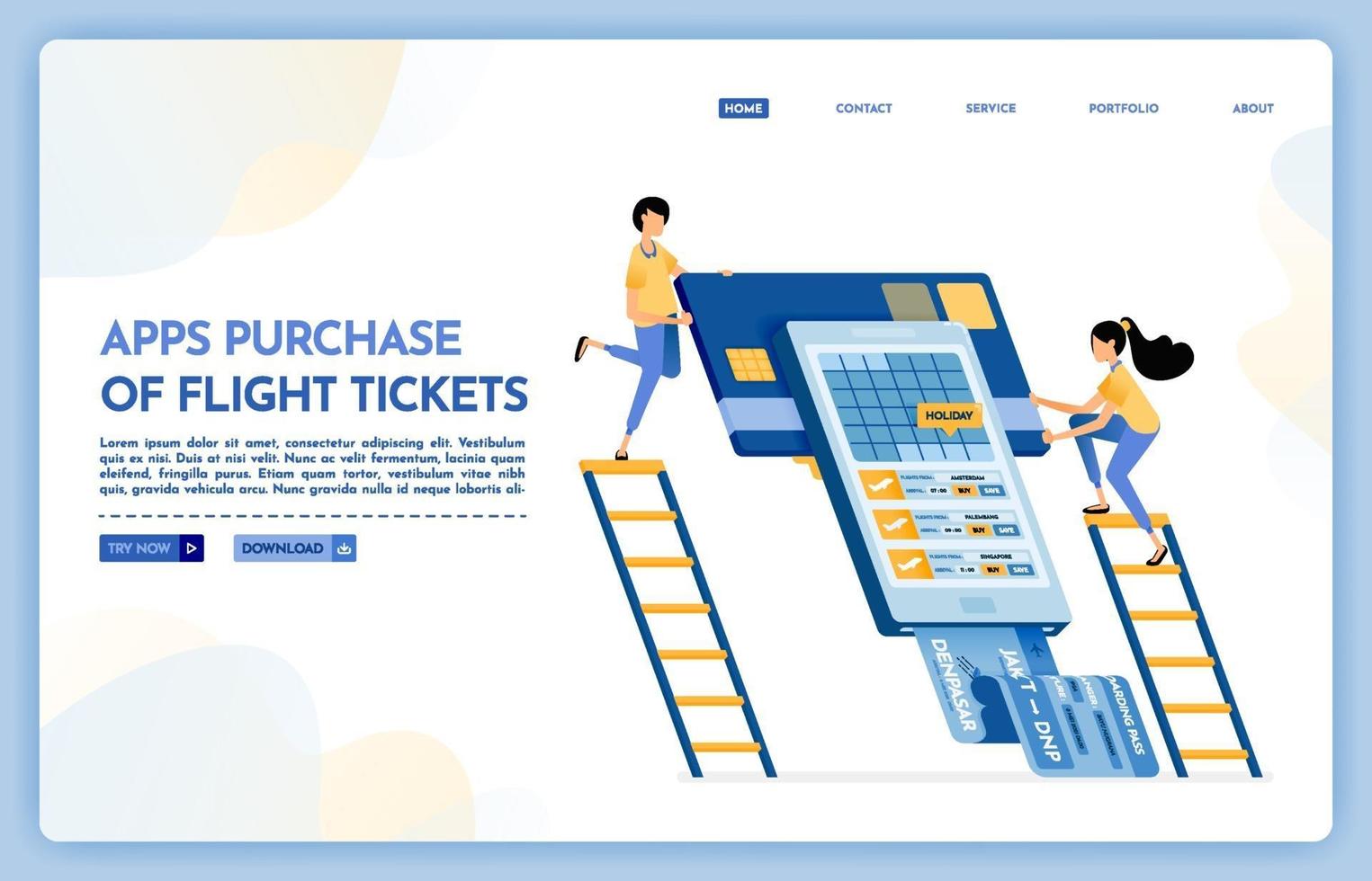 Landing page illustration of apps purchase of flight ticket vector