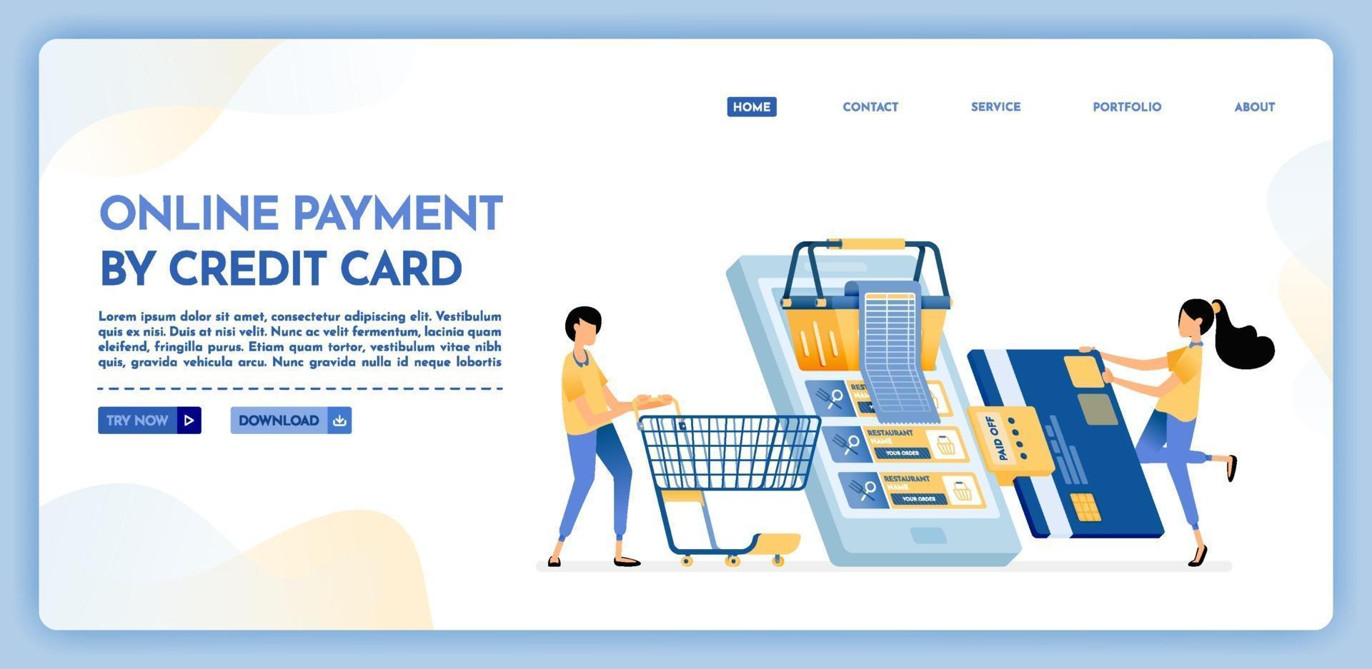 Landing page illustration of online payment by credit card vector