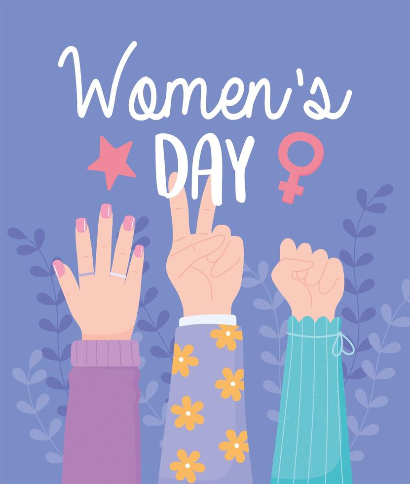 womens day female hands up power together vector