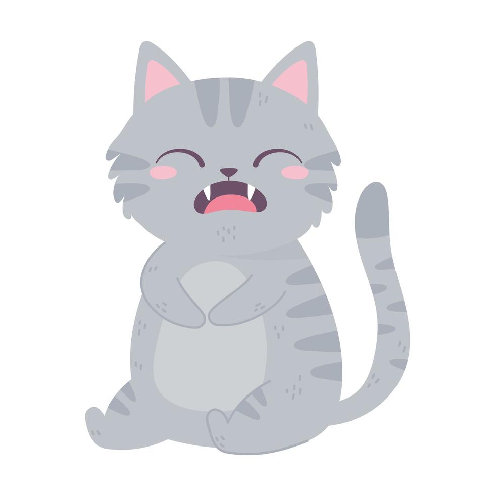 gray cat sitting cartoon pet white background vector