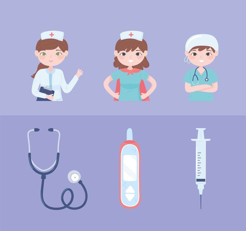 nurses cartoon icons vector