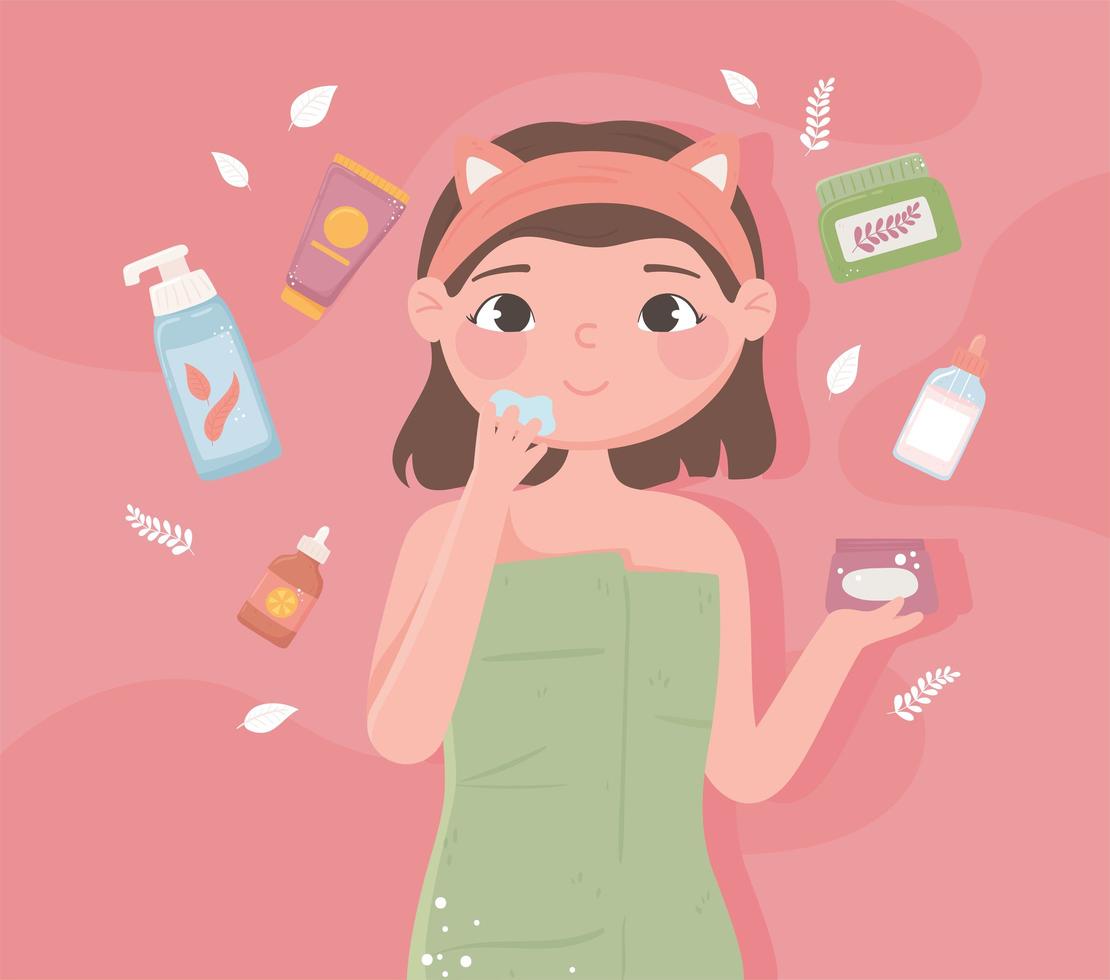 girl skincare products vector