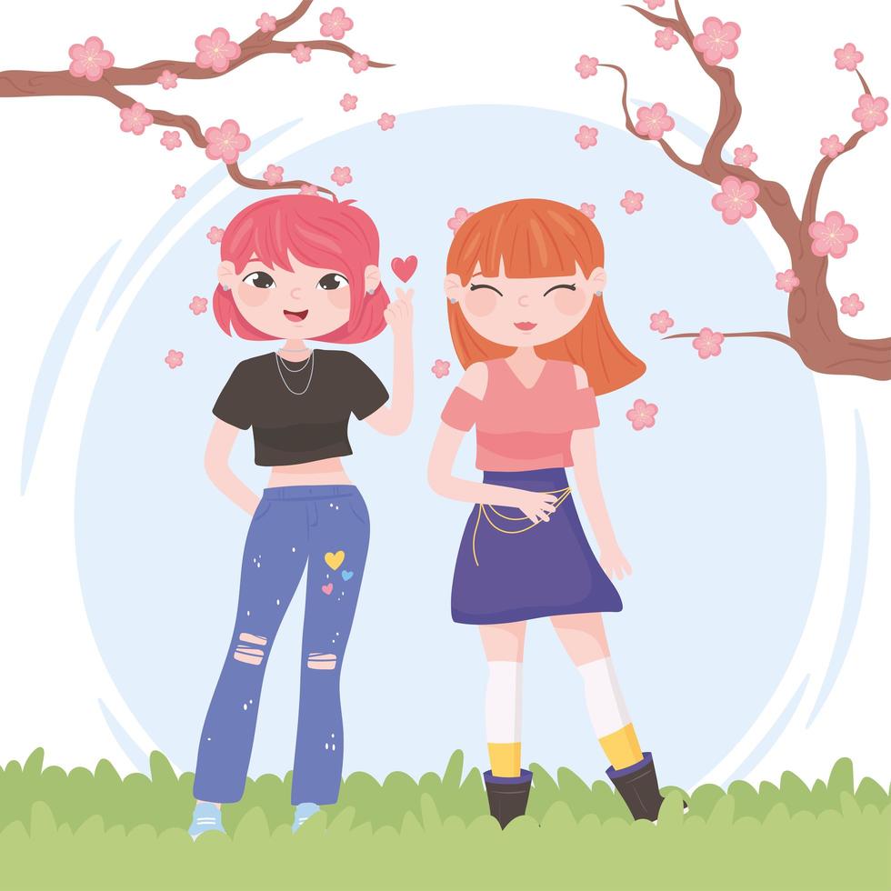 kpop girls outdoor vector