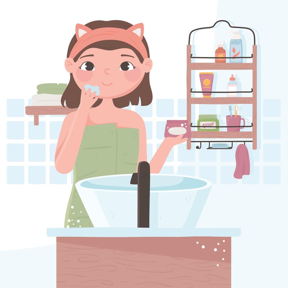 girl skincare routine vector