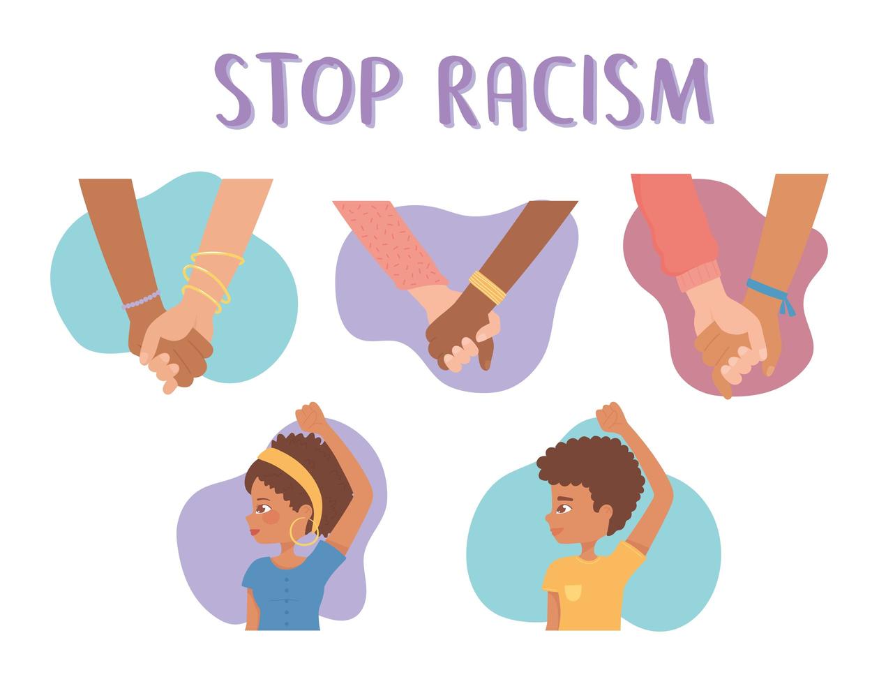 Detener el racismo, afroamericanos y diversidad, manos juntas. vector