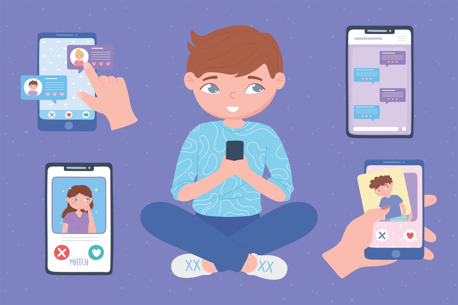 Boy With Mobile Smartphone Chat Message And Dating Application 2448949 Vector Art At Vecteezy