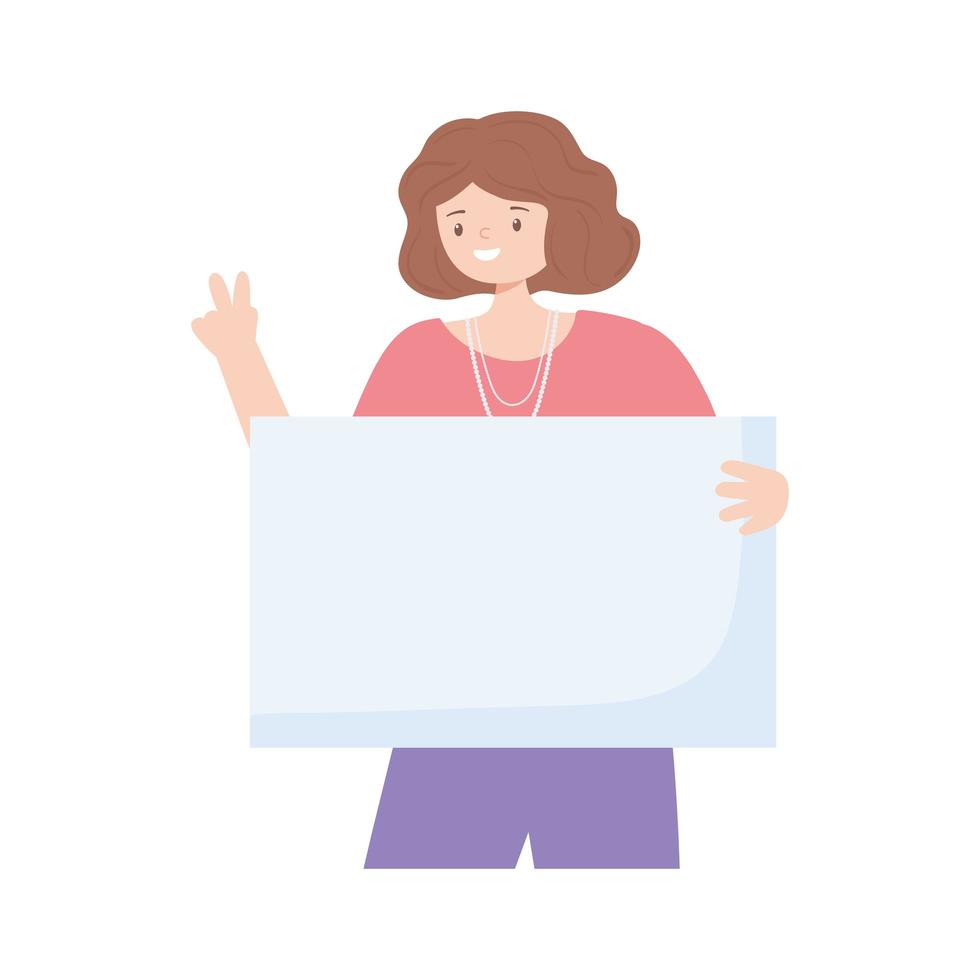 woman holding sign vector