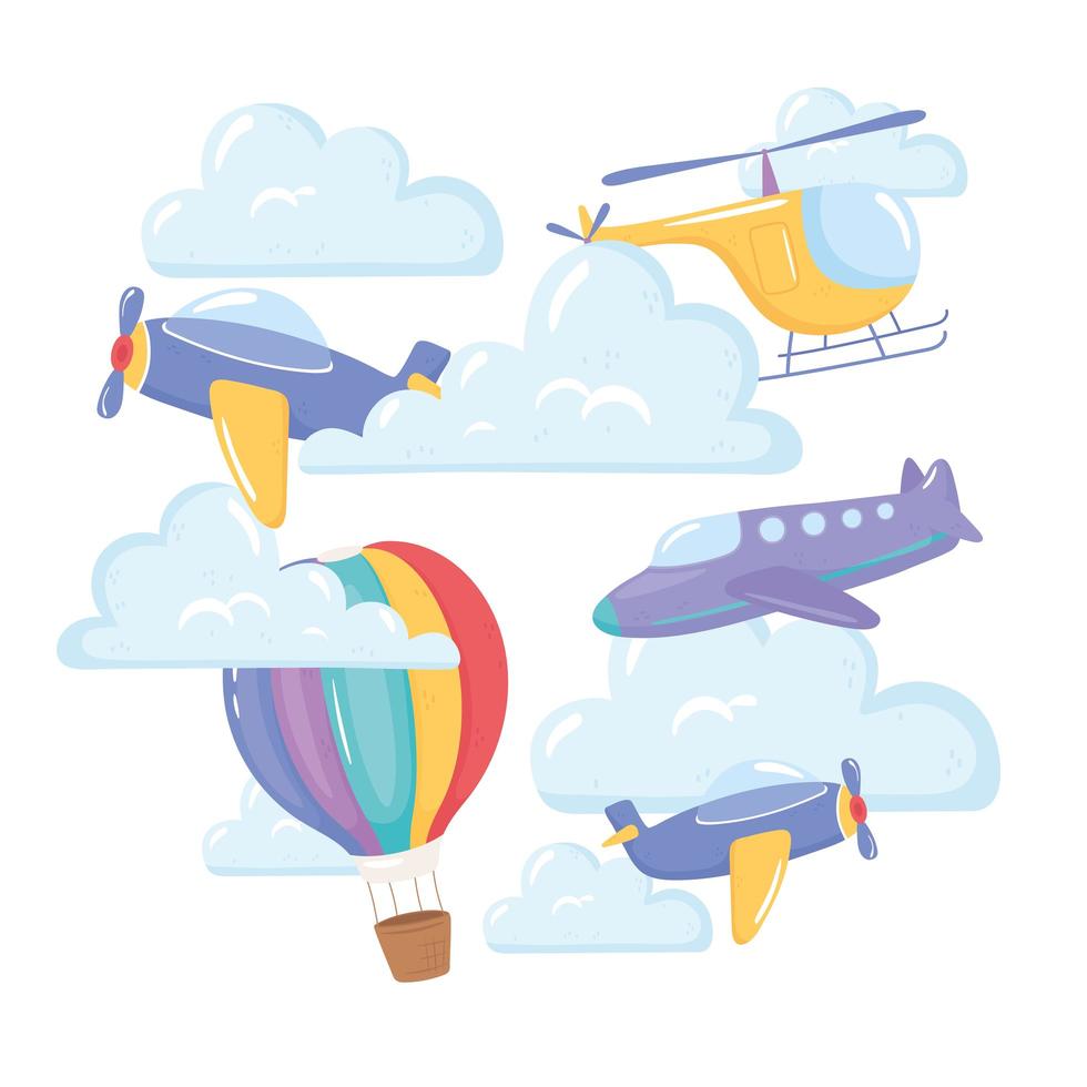 plane helicopter clouds vector
