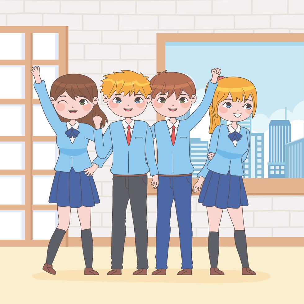manga group students vector