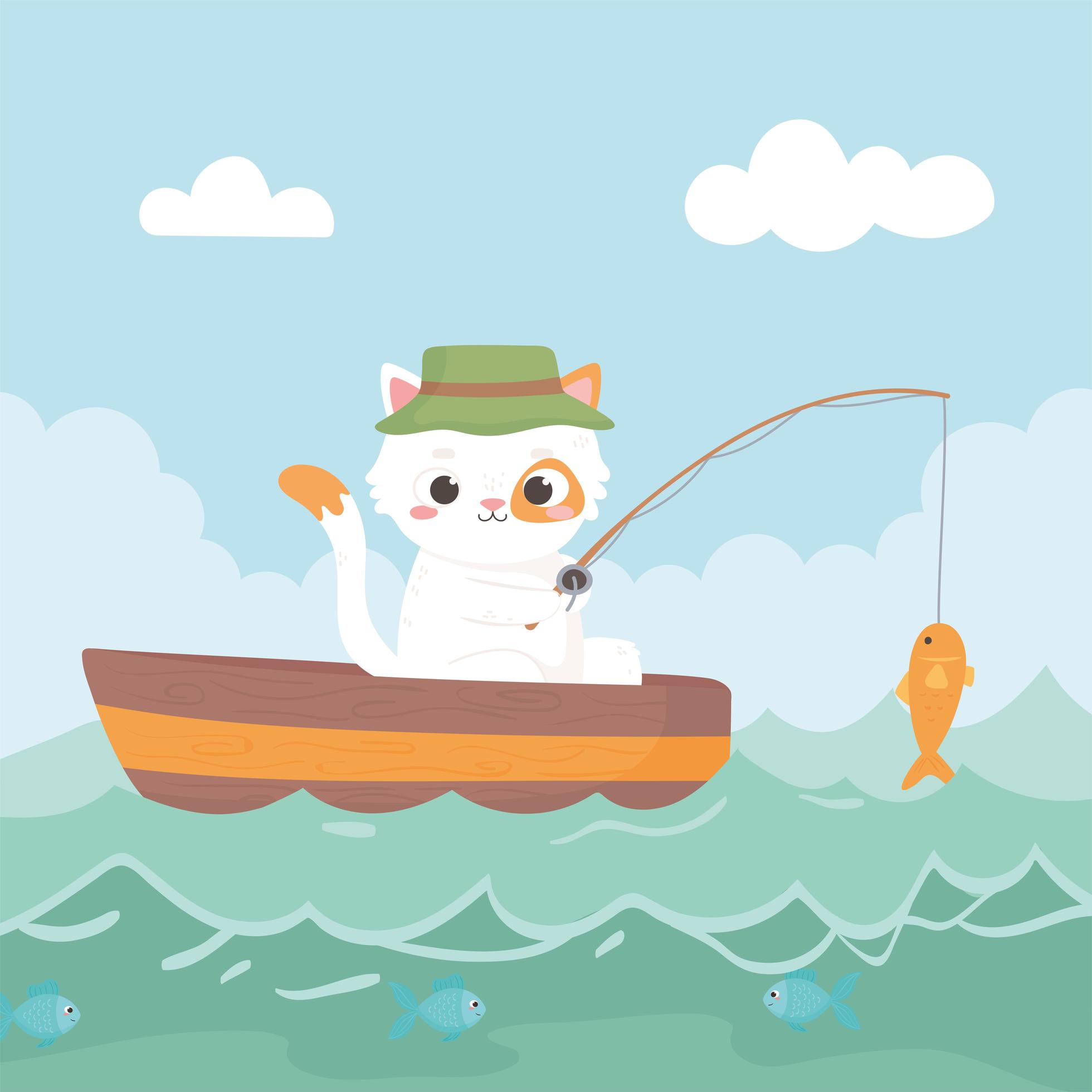 little cat fishing 2449274 Vector Art at Vecteezy