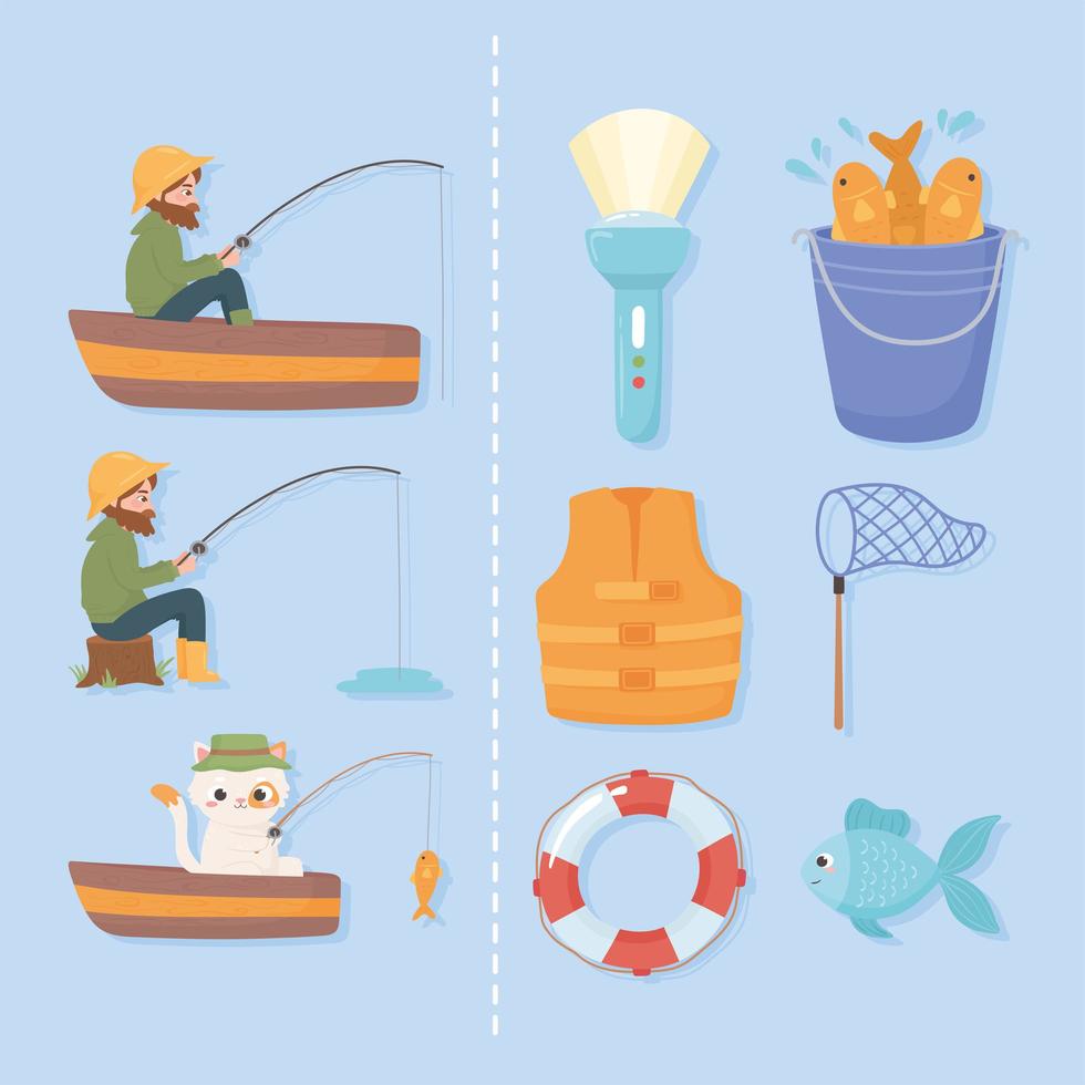 fishing icon set vector