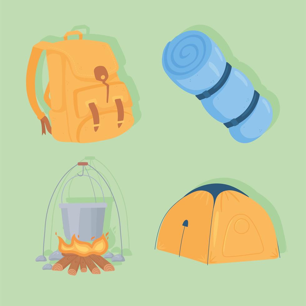 camping cartoon set vector