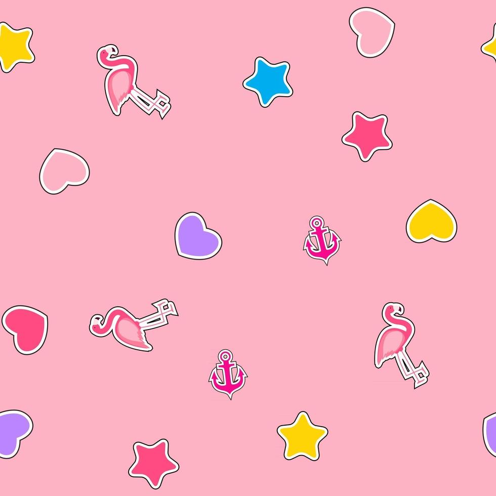 Seamless pattern with anchor heart flamingo and coconut palm tree island vector