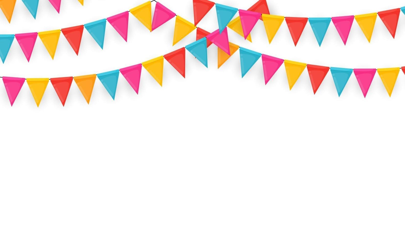 Banner con guirnalda de banderas y cintas Fondo de fiesta navideña para fiesta de cumpleaños carnava vector