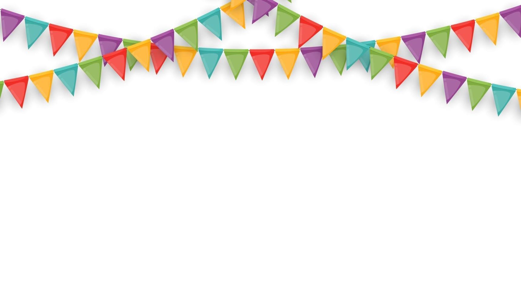 Banner with garland of colour festival flags and ribbons, bunting isolated  on white background. Decoration, symbols for celebrate happy birthday  party, carnaval, fair. Vector flat design 5624107 Vector Art at Vecteezy