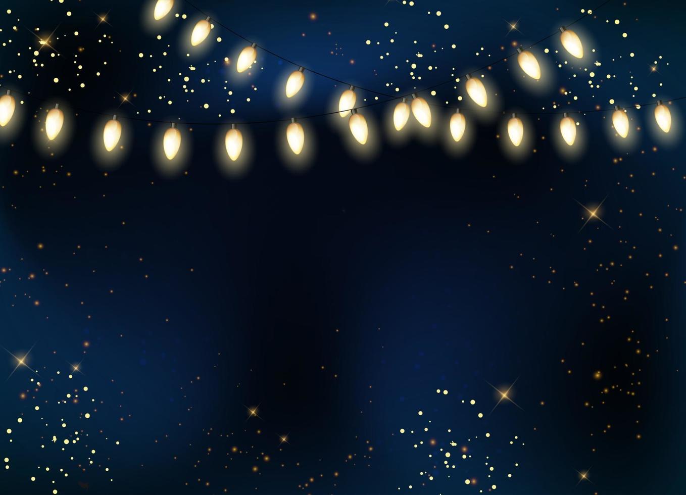 Dark Glossy Night Sky with Stars Background with Bulb Party Garland vector