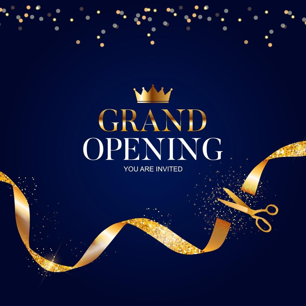 Grand Opening Card with Ribbon and Scissors Background vector