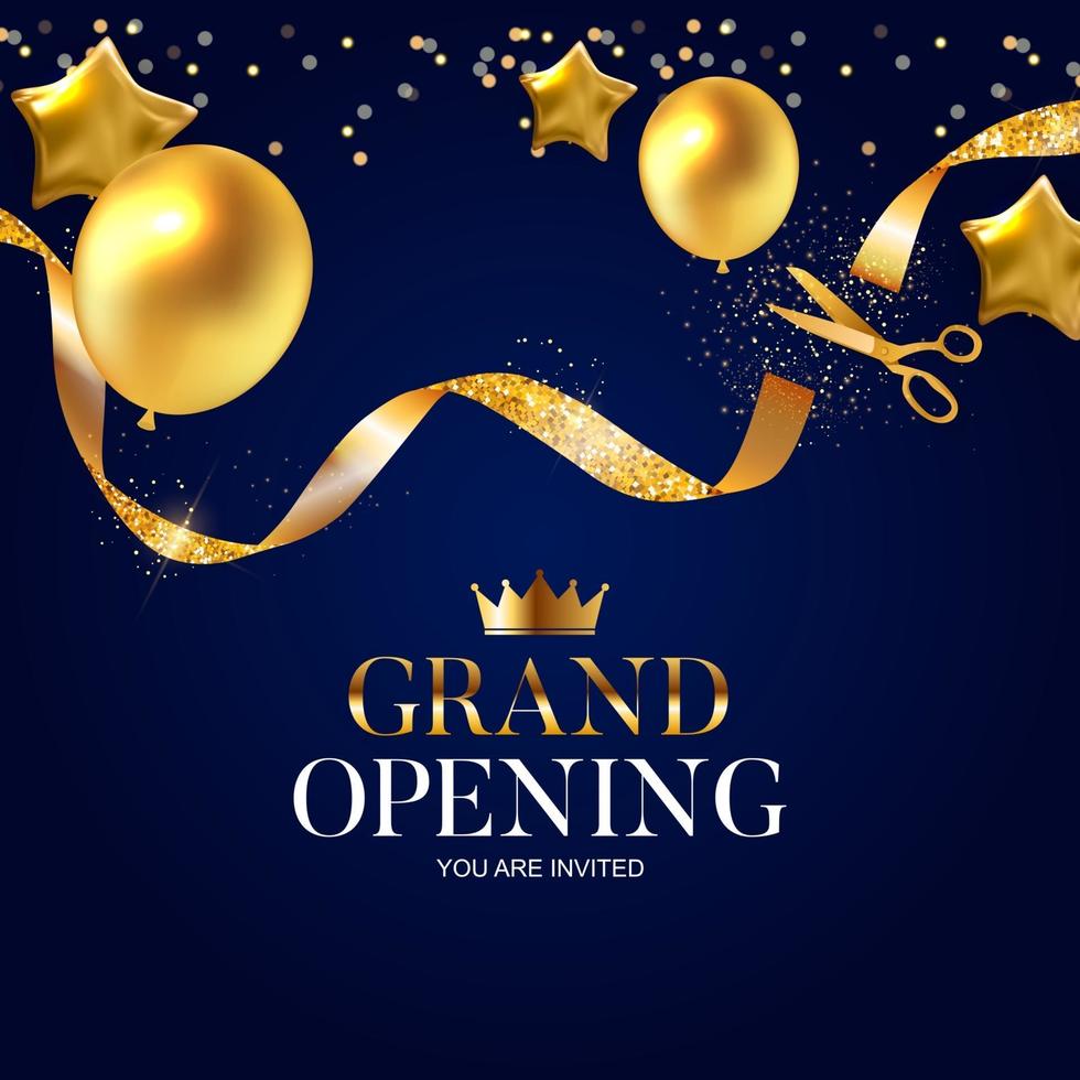 Grand Opening Card with Ribbon and Scissors Background vector