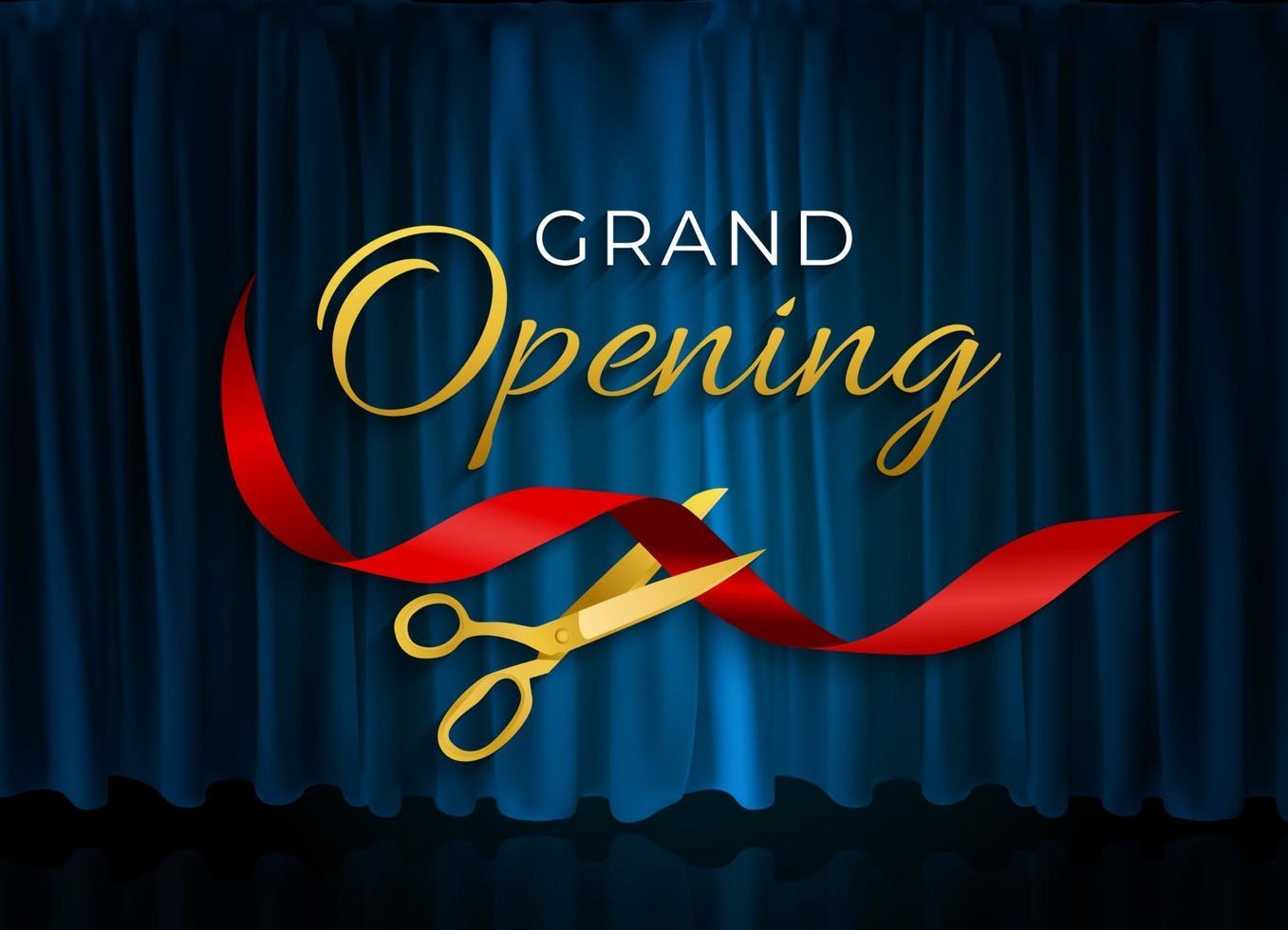 Grand Opening Card with Ribbon and Scissors Background vector