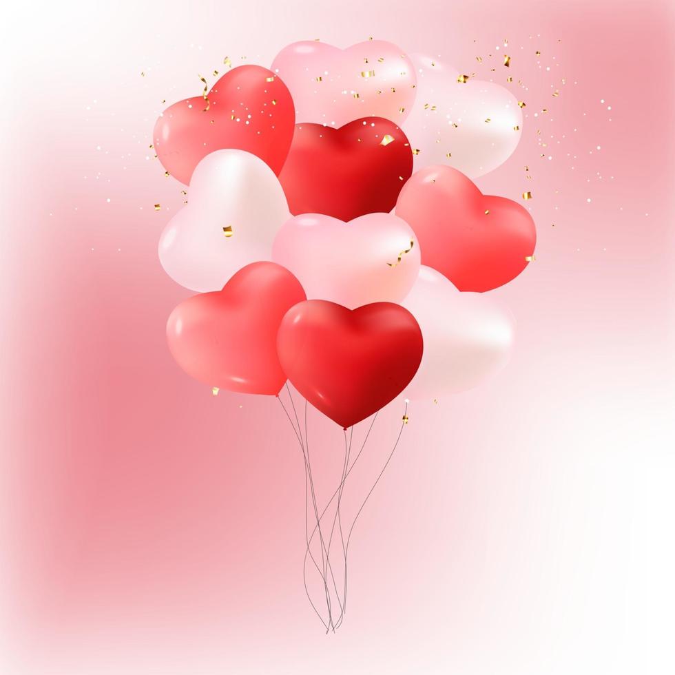 Globos con corazones en la ilustración de vector blanco