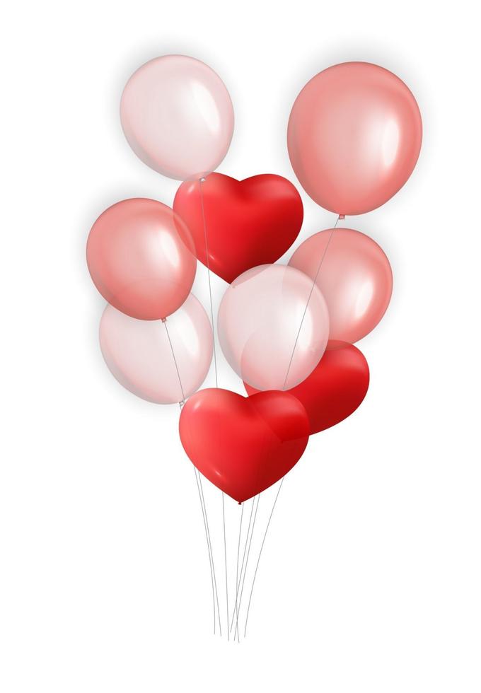 Globos con corazones en la ilustración de vector blanco