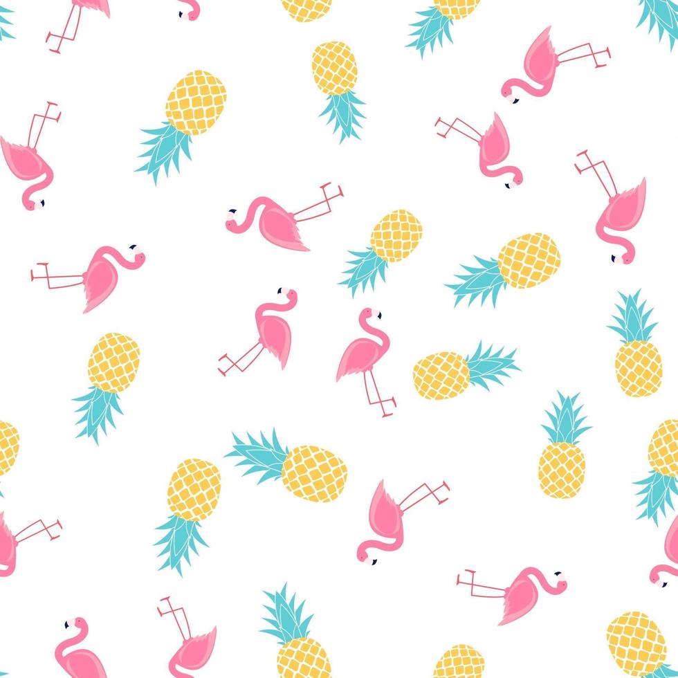 Tropic fruit Pineapple and Pink Flamingo seamless pattern background design vector
