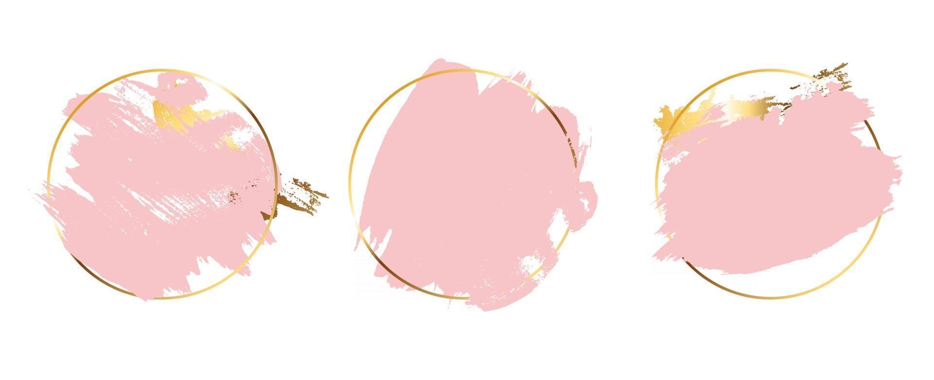 Circle Rose Gold frame with pink splash paint background vector