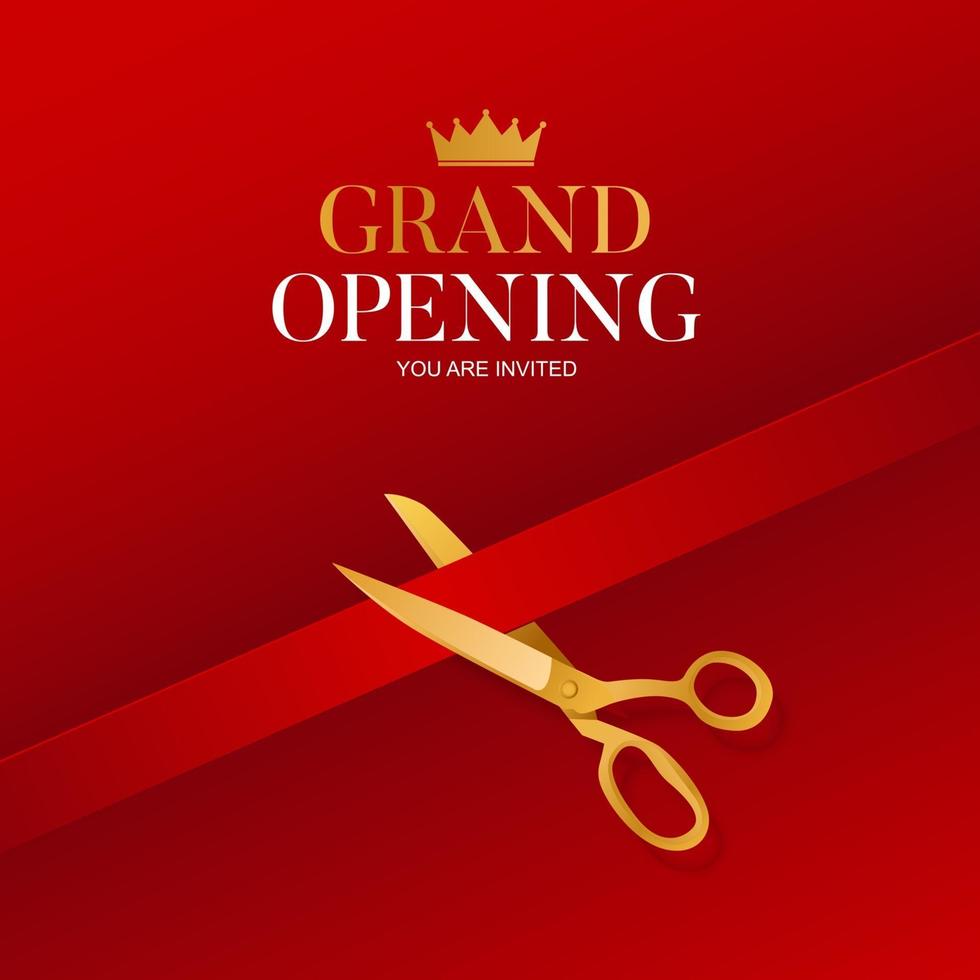 Grand Opening Card with Ribbon and Scissors Background vector