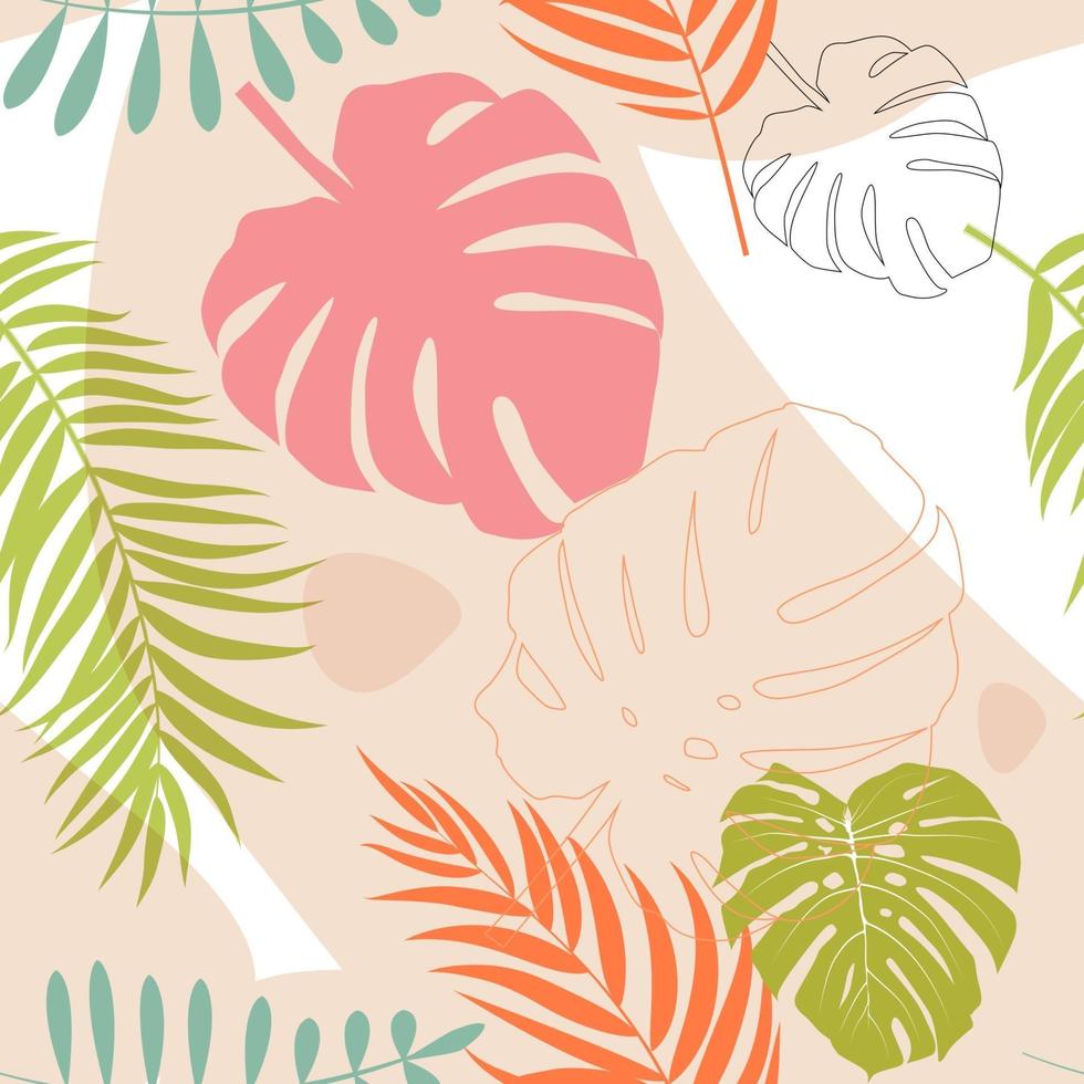 Tropical Monstera Palm leaves trendy seamless pattern background vector