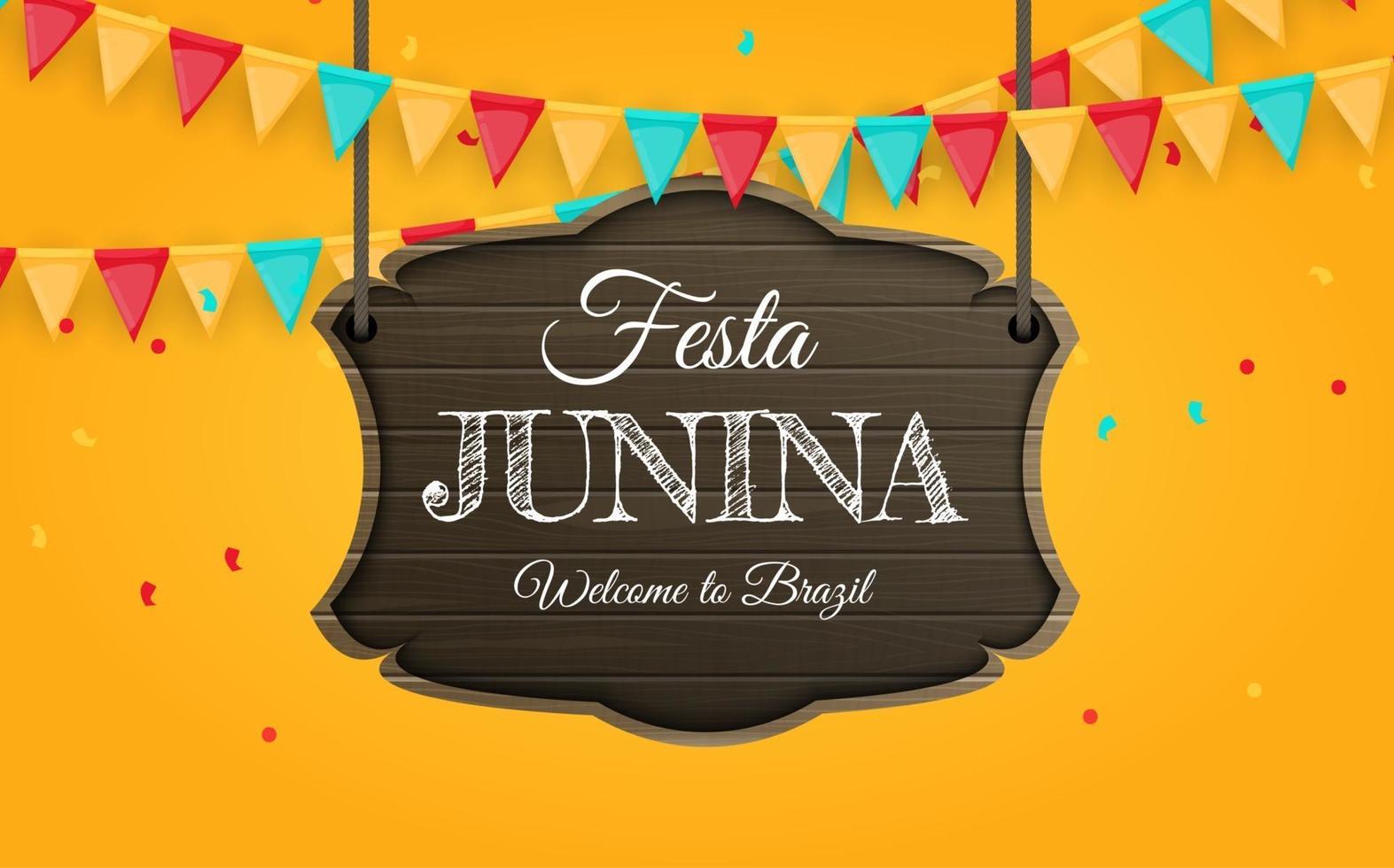 Fondo de festa junina con banderas del partido Fondo del festival de junio de Brasil para la invitación de la tarjeta de felicitación en vacaciones vector