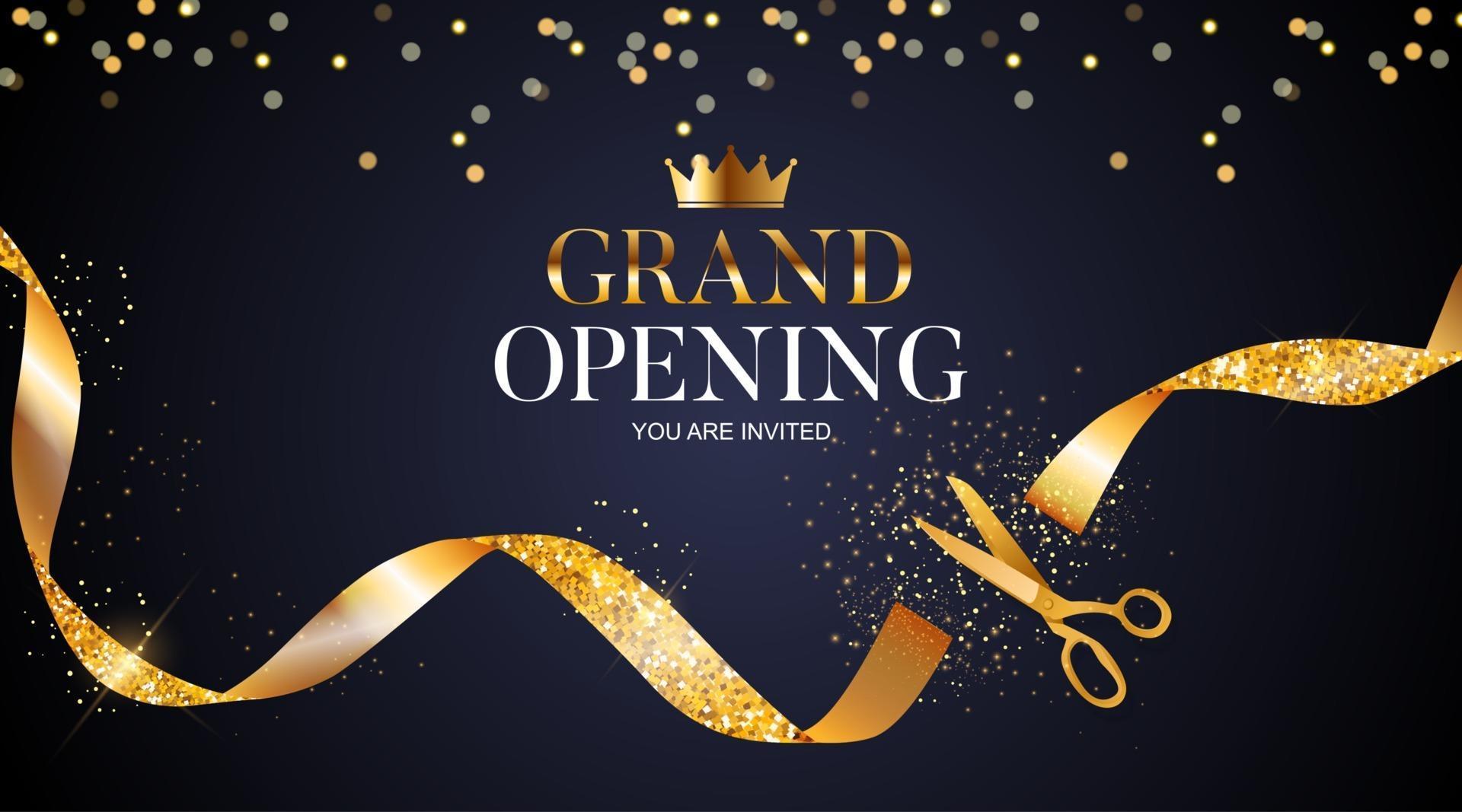 Grand Opening Card With Ribbon And Scissors Background 2449913 Vector