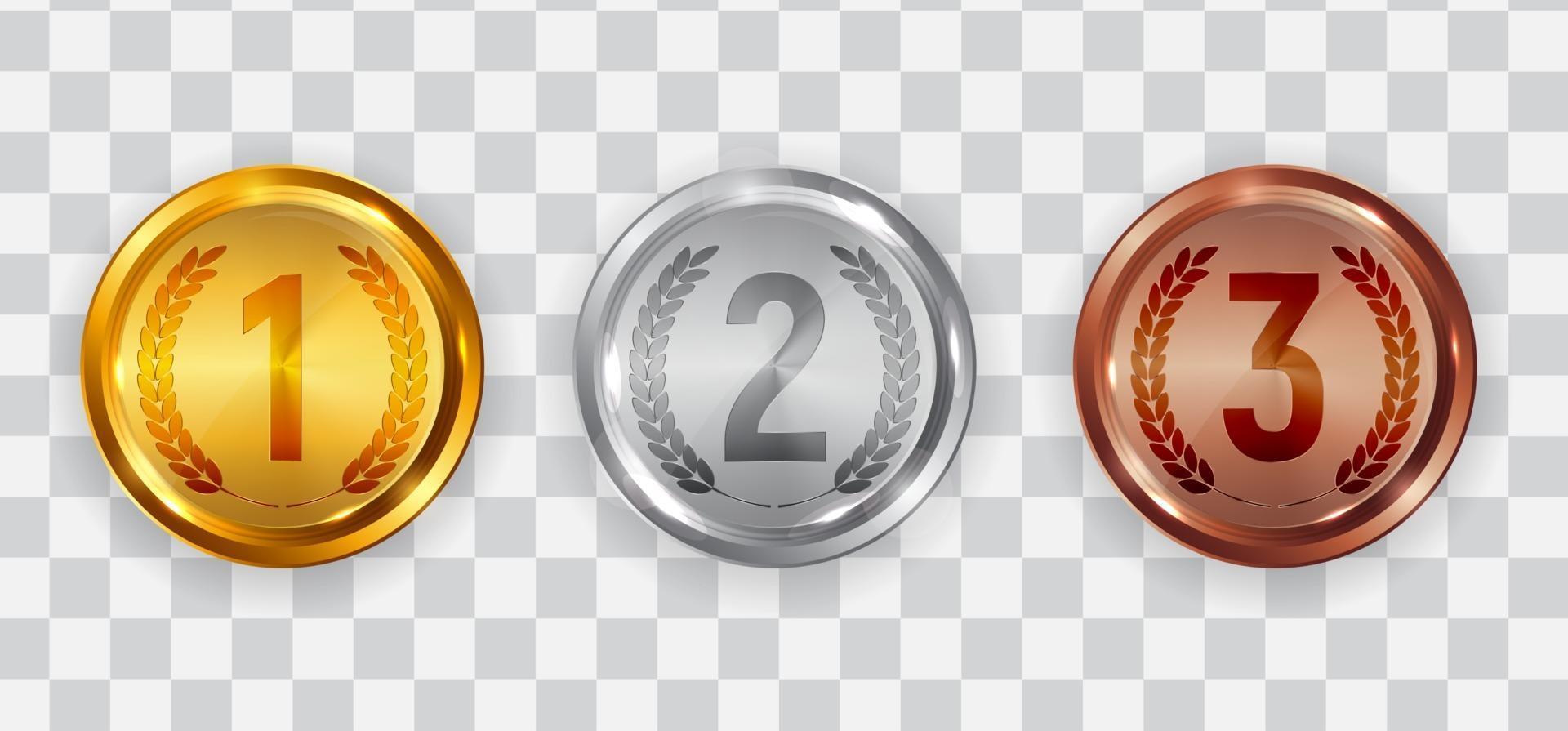 Gold silver and bronze medal Badge icons of First second and third place vector