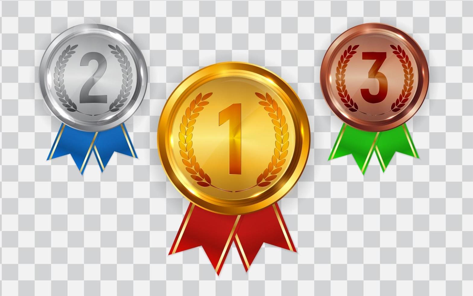 Gold silver and bronze medal Badge icons of First second and third place vector