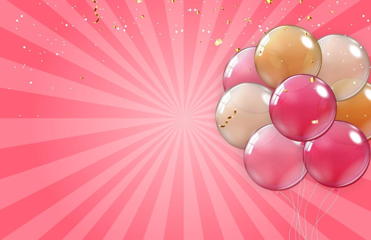 colored Balloons and confetti Vector Illustration on pink