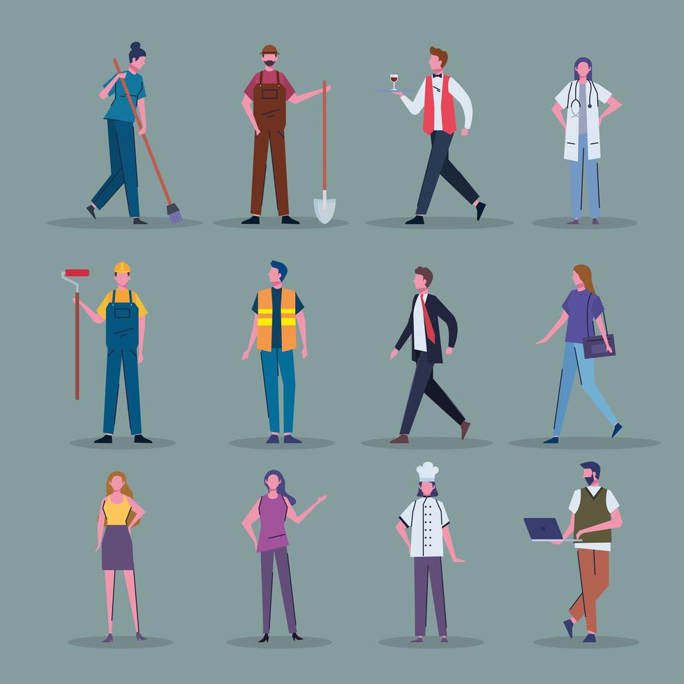 twelve professionals workers vector